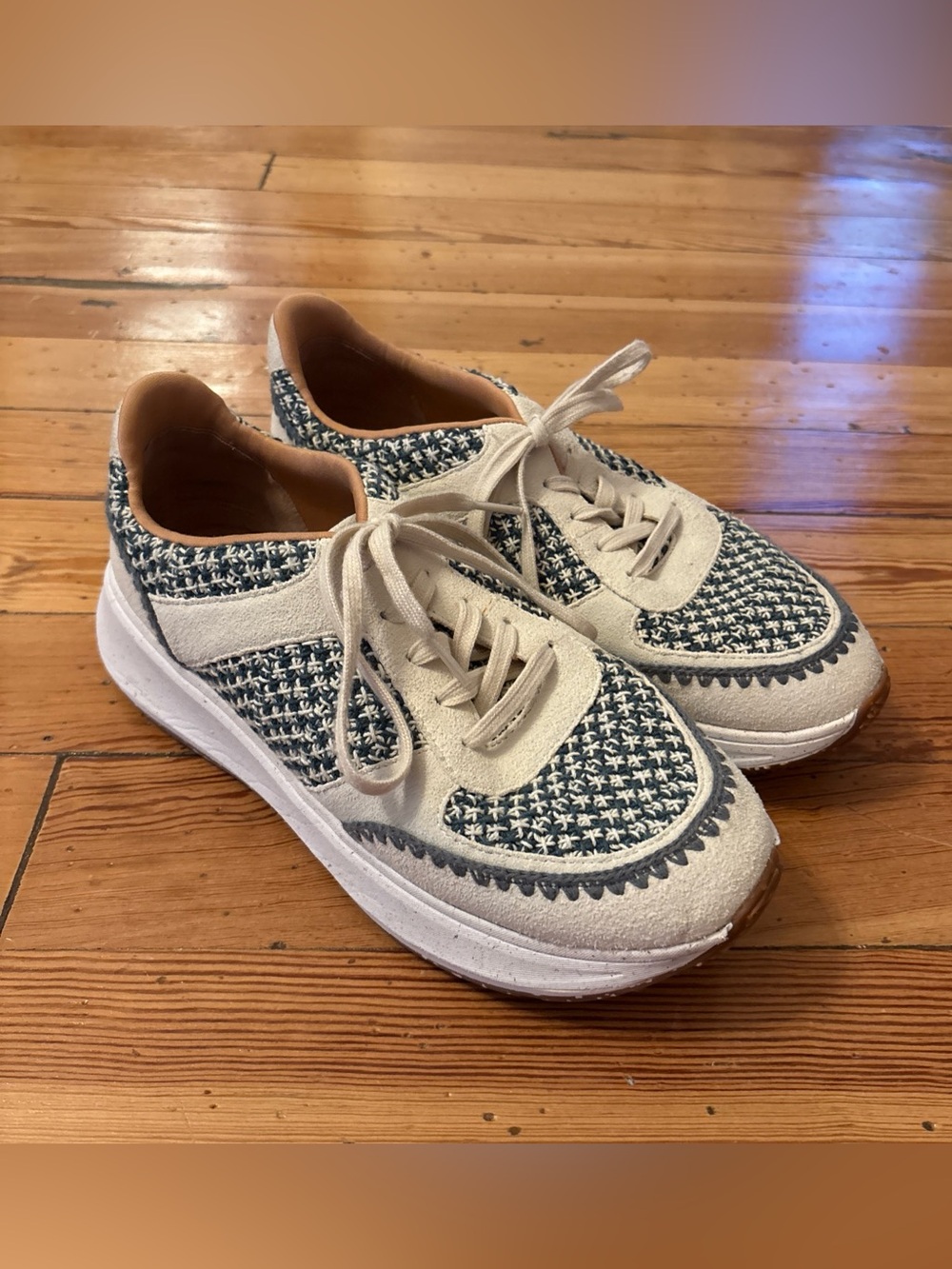 FitFlop F-Mode Crochet Flatform Suede Steel Blue Sneakers Size 10 Read*
